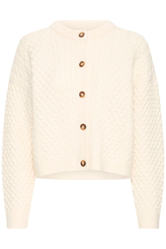 ICHI CABLE KNIT CARDIGAN - Cream Birch