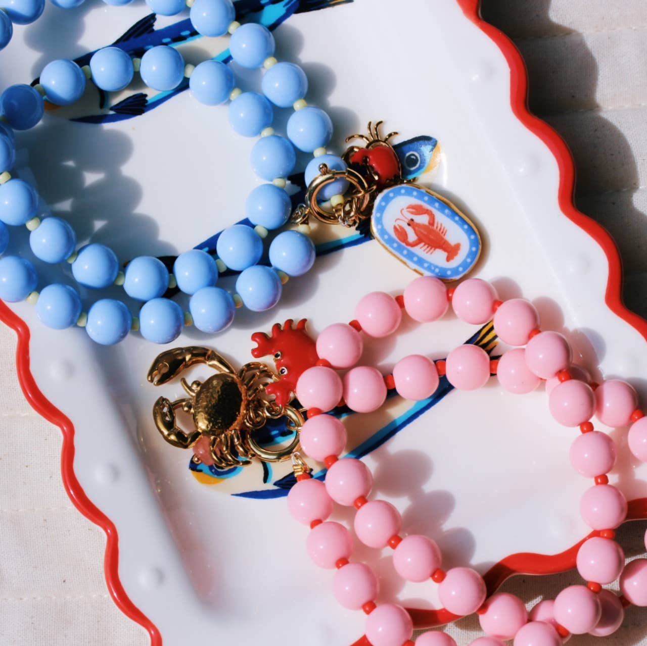Bazou Fuchsia & Orange Charm Beaded Necklace
