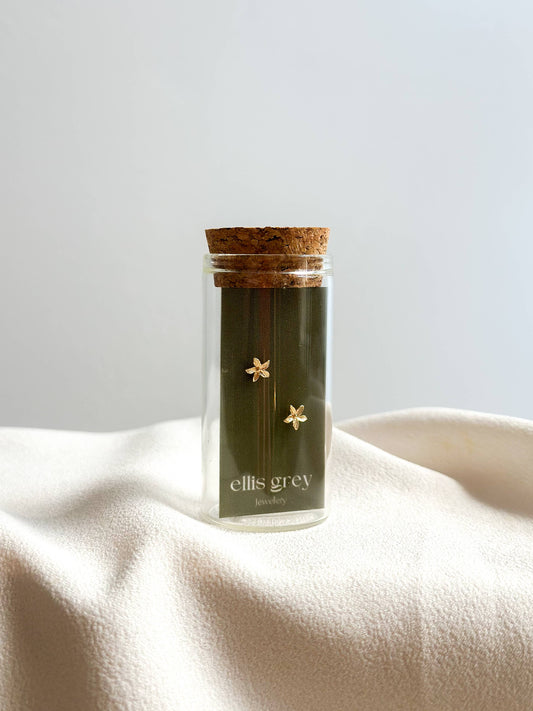 Glass Vial - 18k Gold Flower Stud Earrings