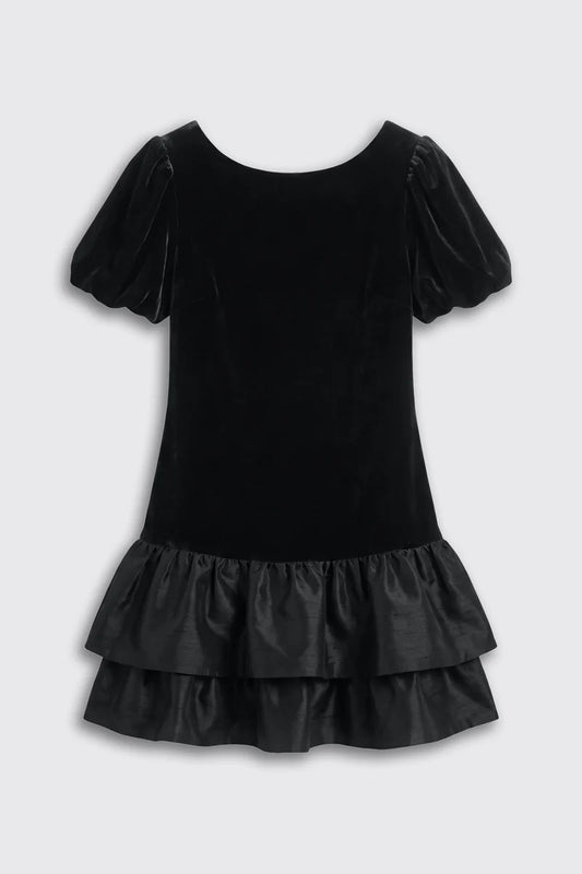 RIXO ANABELLA SILK VELVET MINI DRESS -Black