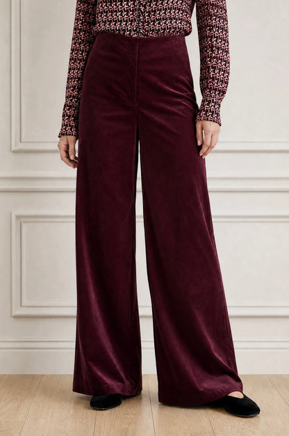 ASPIGA WIDE LEG STRETCH VELVET CORDUROY TROUSERS - Burgundy
