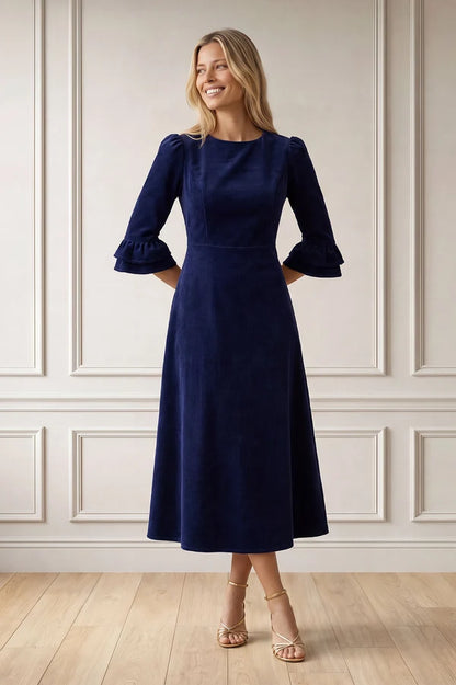 ASPIGA ELIZABETH STRETCH CORDUROY MIDI DRESS - Atlantic Blue