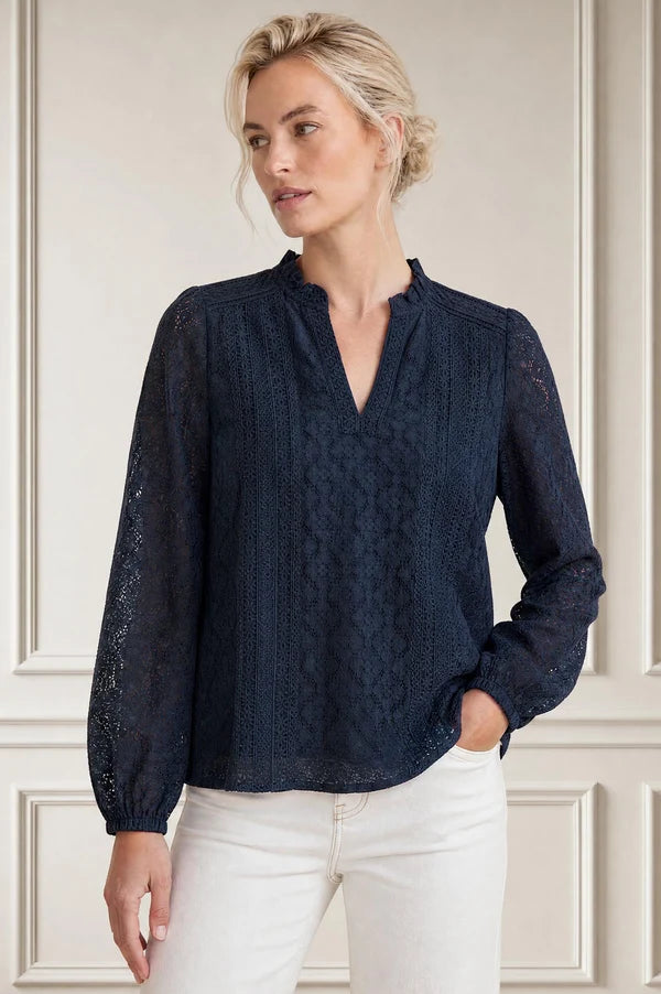ASPIGA LONG SLEEVE LACE BLOUSE - Navy