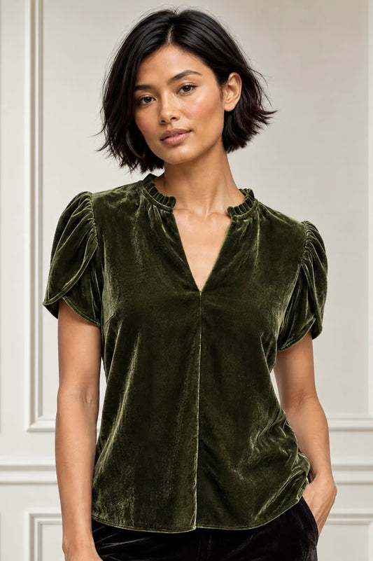 ASPIGA TULIP SLEEVE VELVET BLOUSE