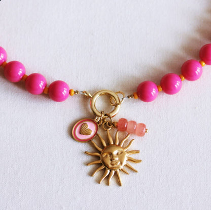 Bazou Fuchsia & Orange Charm Beaded Necklace