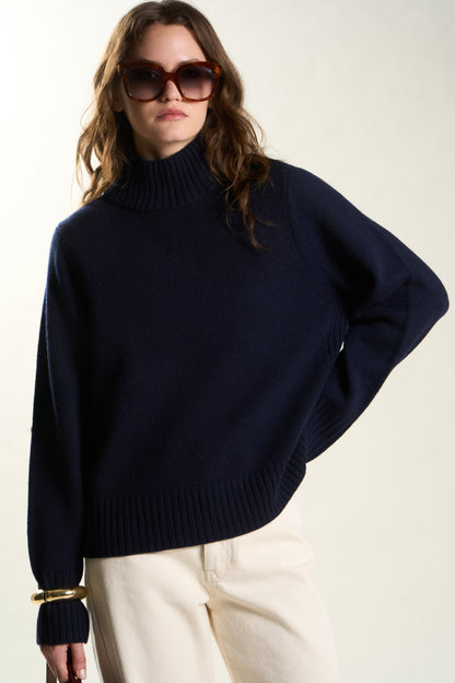 MEGANE MERINO WOOL TURTLENECK - Navy