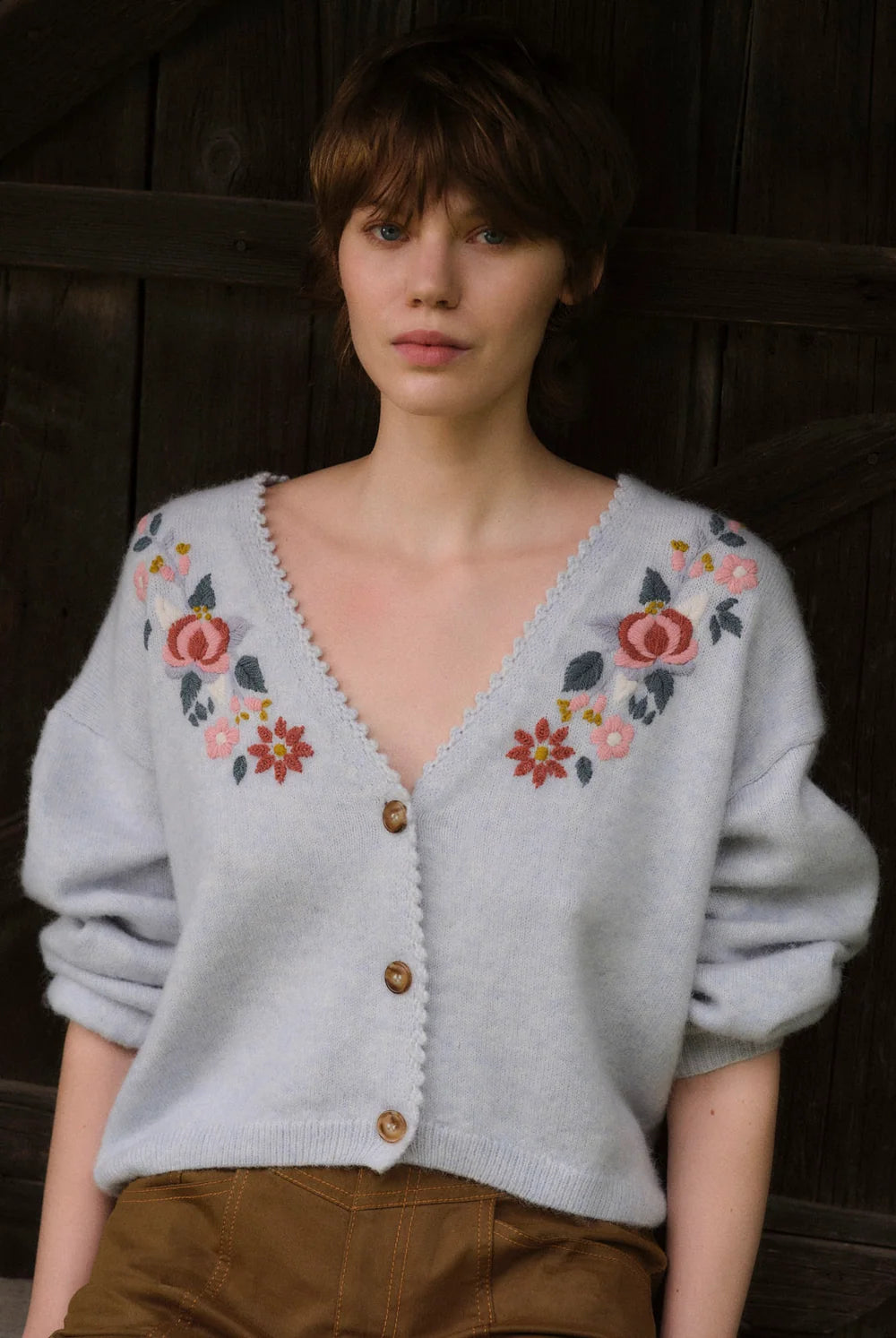 LOUISE MISHA LUNAMI CARDIGAN - Sky Blue Embroidered