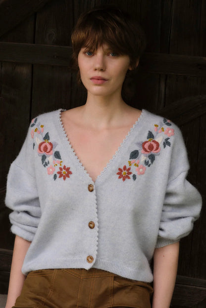LOUISE MISHA LUNAMI CARDIGAN - Sky Blue Embroidered