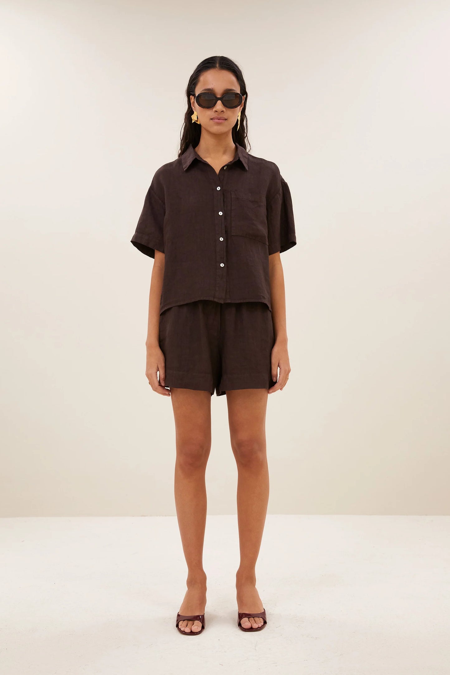 MARA LINEN BLOUSE - Espresso