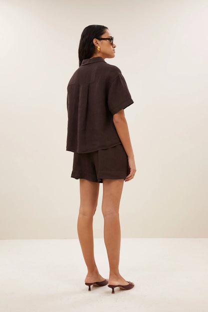 LIO LINEN SHORTS - Espresso
