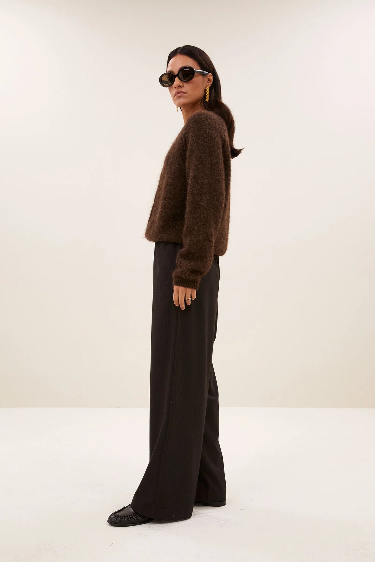 FALON ALPACA BLEND CARDIGAN - Deep Brown