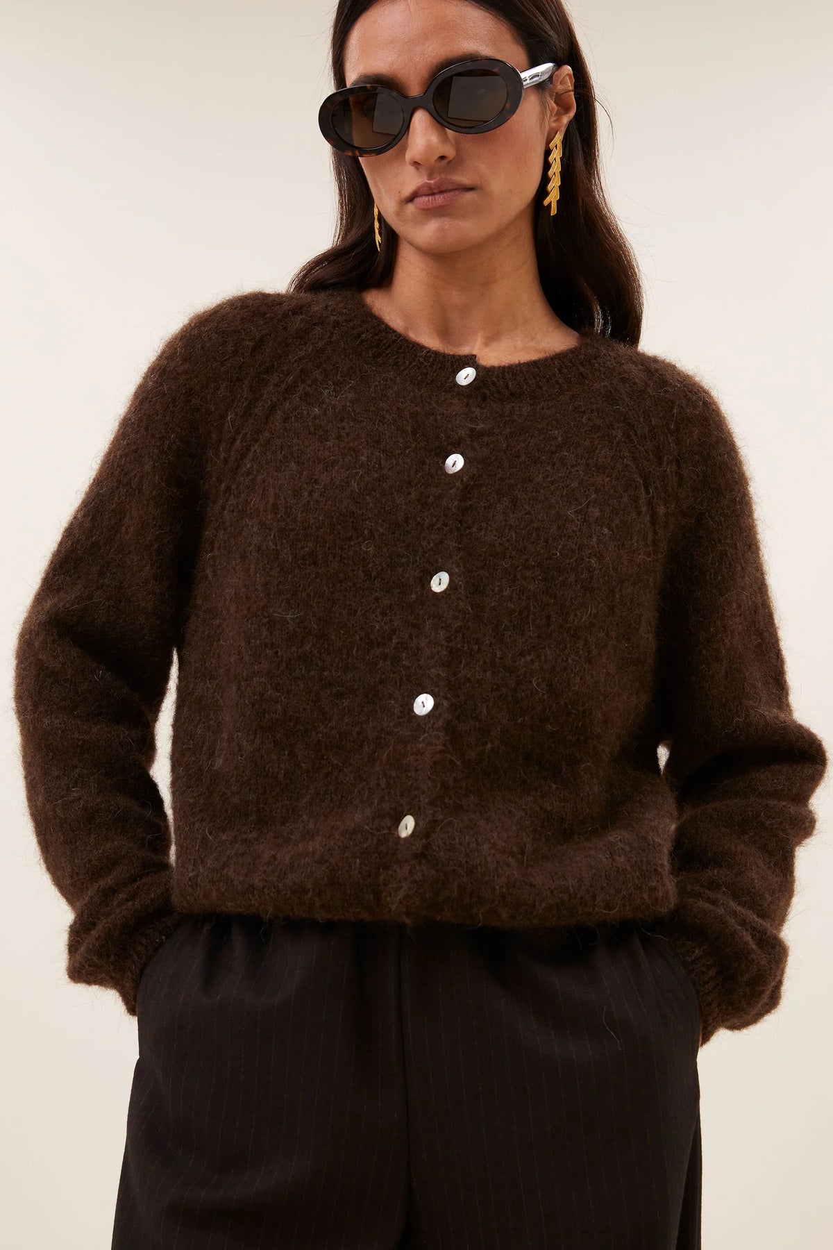 FALON ALPACA BLEND CARDIGAN - Deep Brown