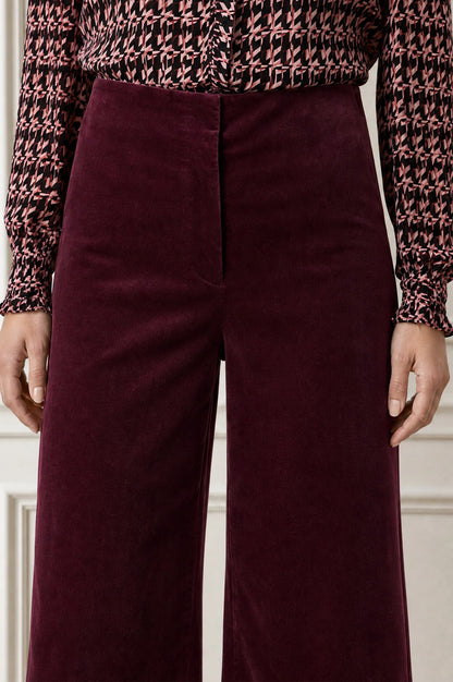 ASPIGA WIDE LEG STRETCH VELVET CORDUROY TROUSERS - Burgundy