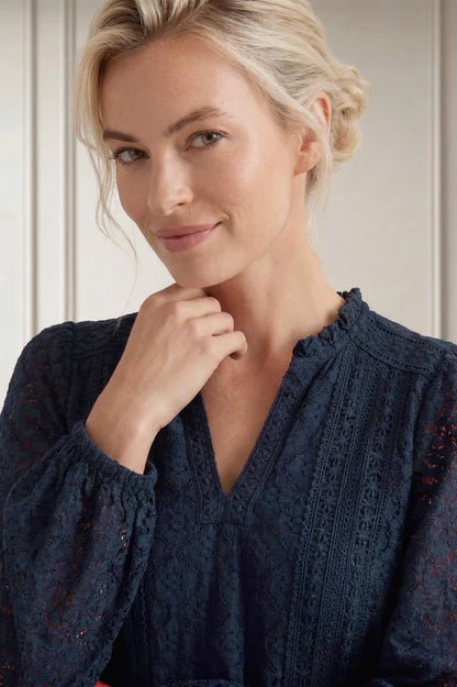 ASPIGA LONG SLEEVE LACE BLOUSE - Navy
