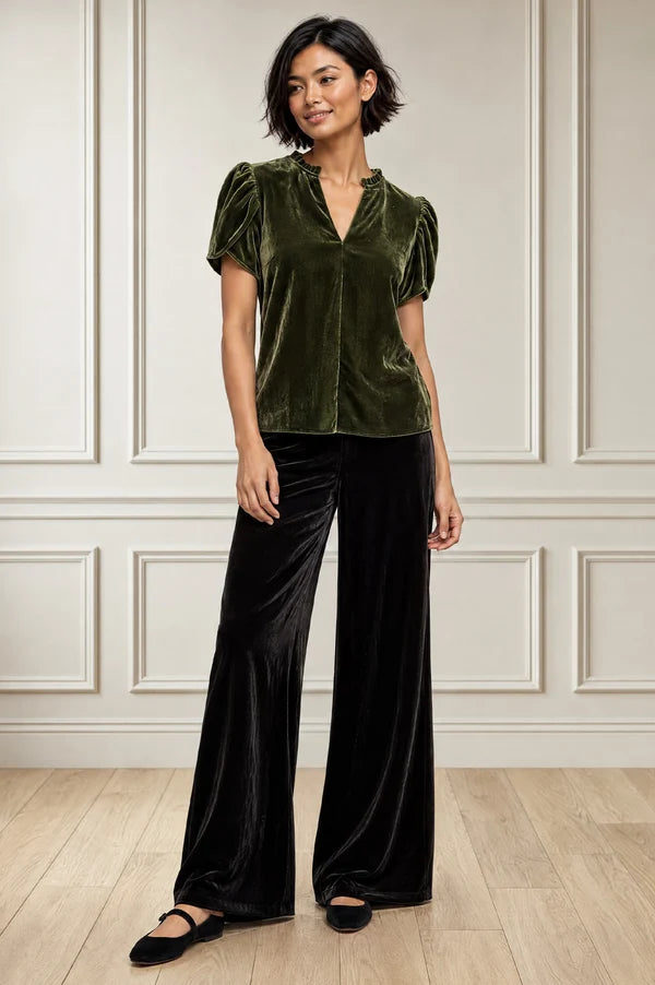 ASPIGA TULIP SLEEVE VELVET BLOUSE
