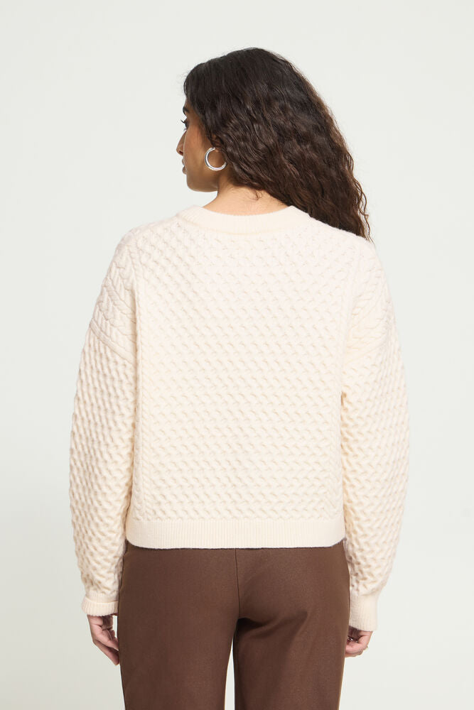 ICHI CABLE KNIT CARDIGAN - Cream Birch