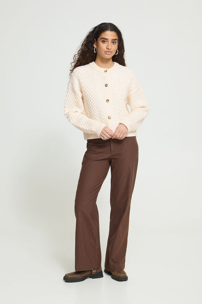 ICHI CABLE KNIT CARDIGAN - Cream Birch