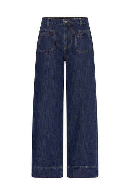 WIDE LEG JEANS WITH PATCH POCKETS - Authentic Denim Blue