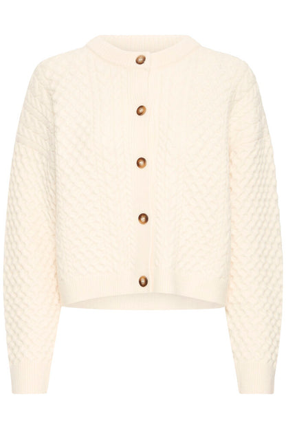 ICHI CABLE KNIT CARDIGAN - Cream Birch