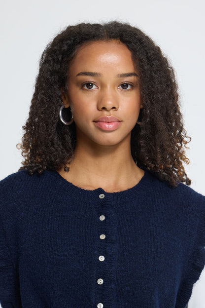 RUFFLE TRIM KNITTED VEST - Navy