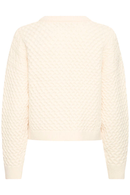 ICHI CABLE KNIT CARDIGAN - Cream Birch