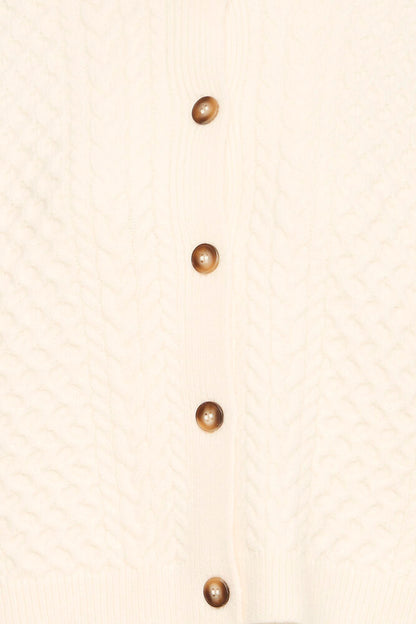 ICHI CABLE KNIT CARDIGAN - Cream Birch
