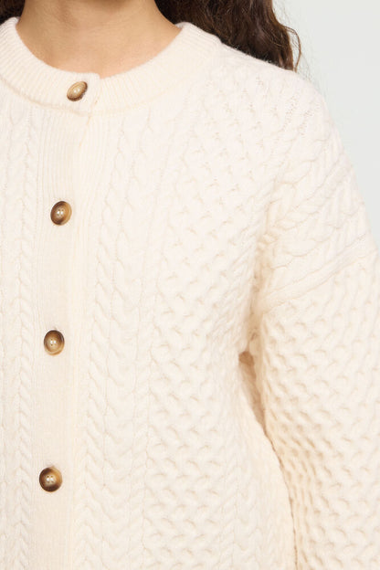 ICHI CABLE KNIT CARDIGAN - Cream Birch