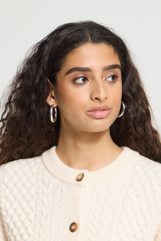 ICHI CABLE KNIT CARDIGAN - Cream Birch