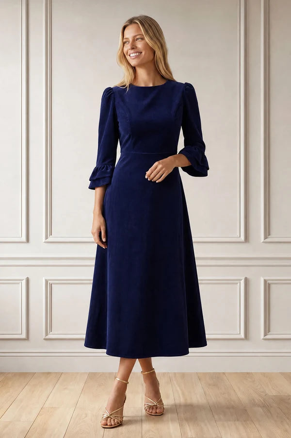 ASPIGA ELIZABETH STRETCH CORDUROY MIDI DRESS - Atlantic Blue