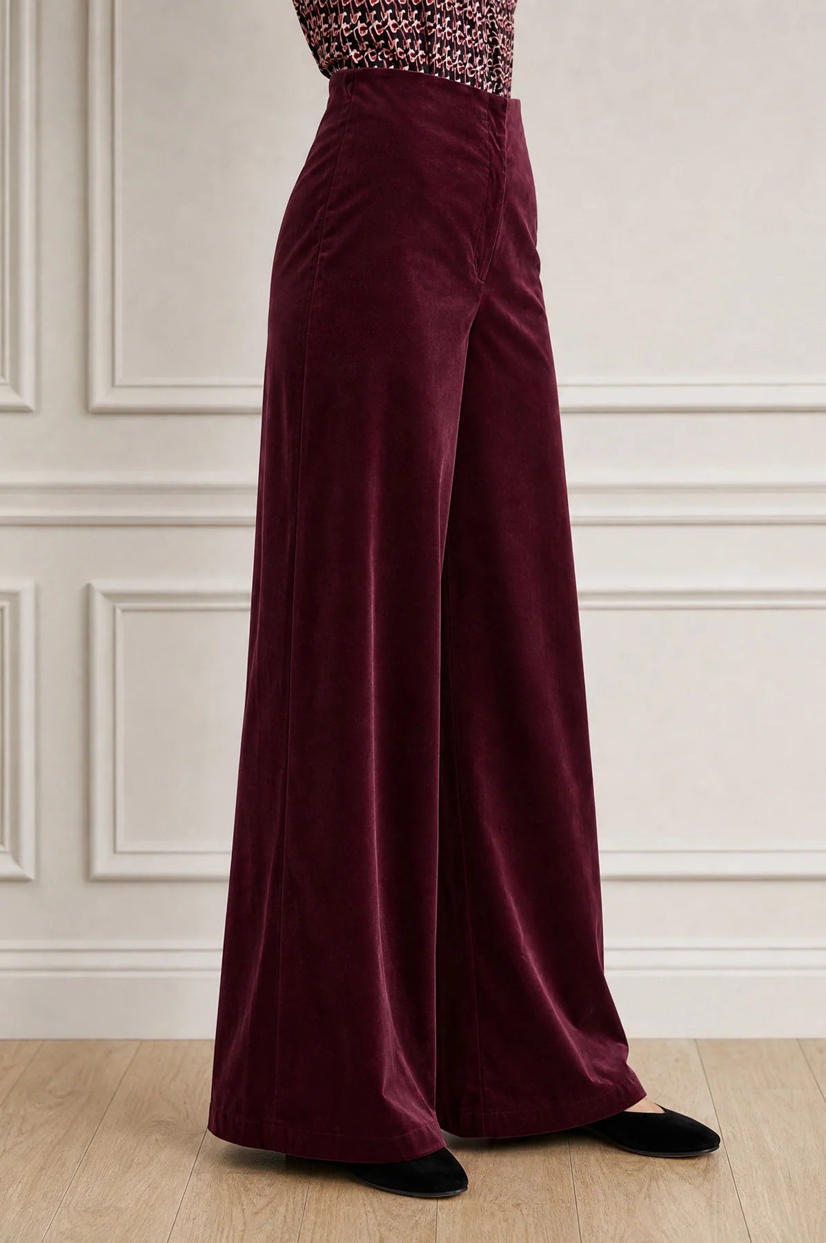ASPIGA WIDE LEG STRETCH VELVET CORDUROY TROUSERS - Burgundy
