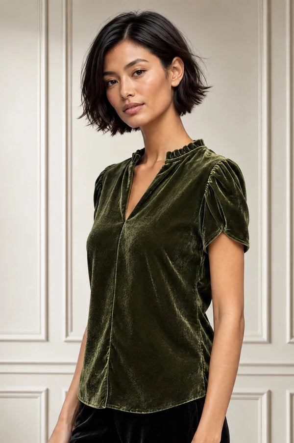 ASPIGA TULIP SLEEVE VELVET BLOUSE