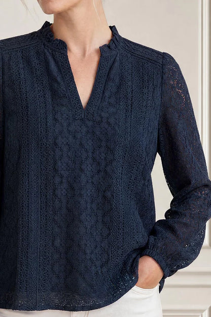 ASPIGA LONG SLEEVE LACE BLOUSE - Navy