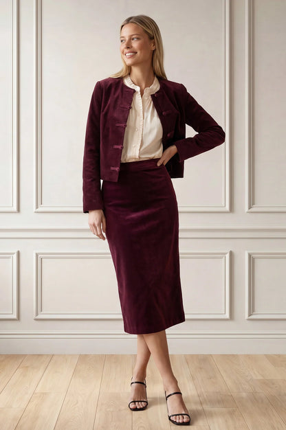 CROPPED FRENCH KNOT JACKET - Burgundy