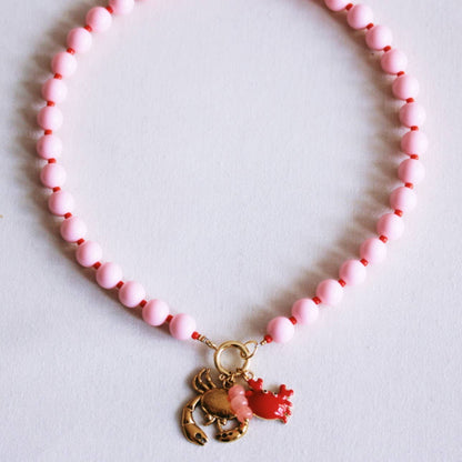 Beaded necklace with Miyuki beads with charms - light pink/r