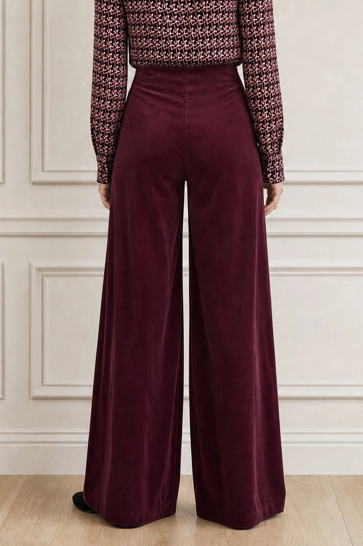 ASPIGA WIDE LEG STRETCH VELVET CORDUROY TROUSERS - Burgundy