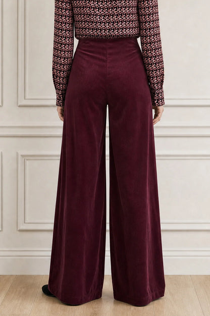 ASPIGA WIDE LEG STRETCH VELVET CORDUROY TROUSERS - Burgundy