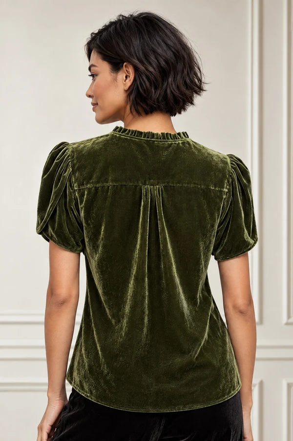 ASPIGA TULIP SLEEVE VELVET BLOUSE