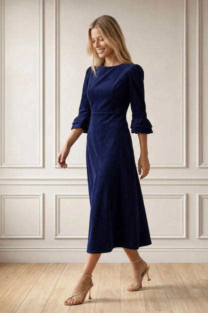 ASPIGA ELIZABETH STRETCH CORDUROY MIDI DRESS - Atlantic Blue