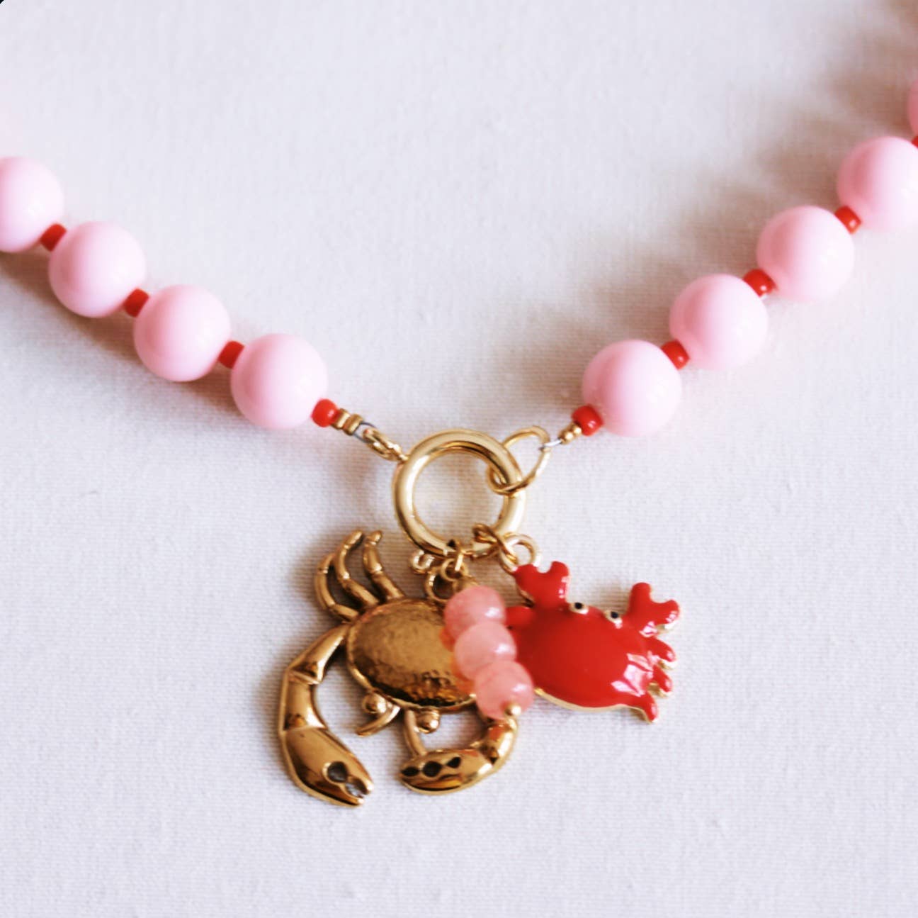 Beaded necklace with Miyuki beads with charms - light pink/r