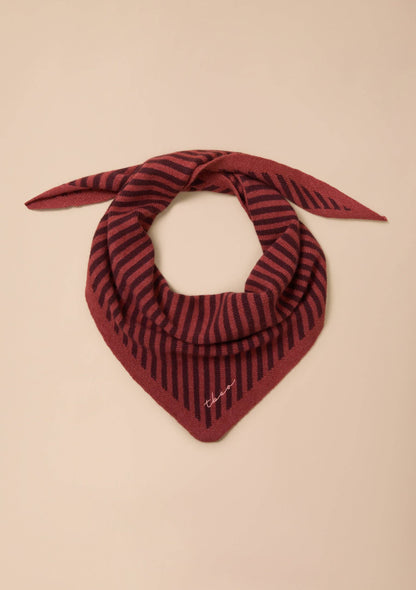 Merino Wool Triangle Scarf in Berry Stripe