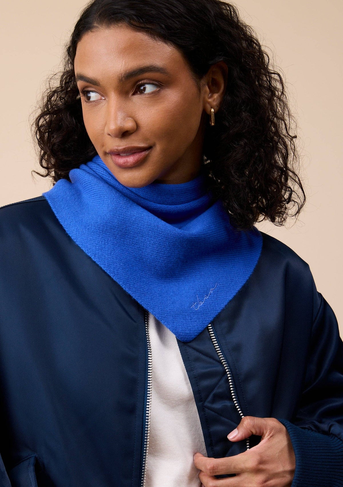 Merino Wool Triangle Scarf in Cobalt Blue