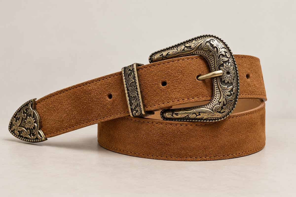CINNAMON WESTERN SUEDE BELT – Tan