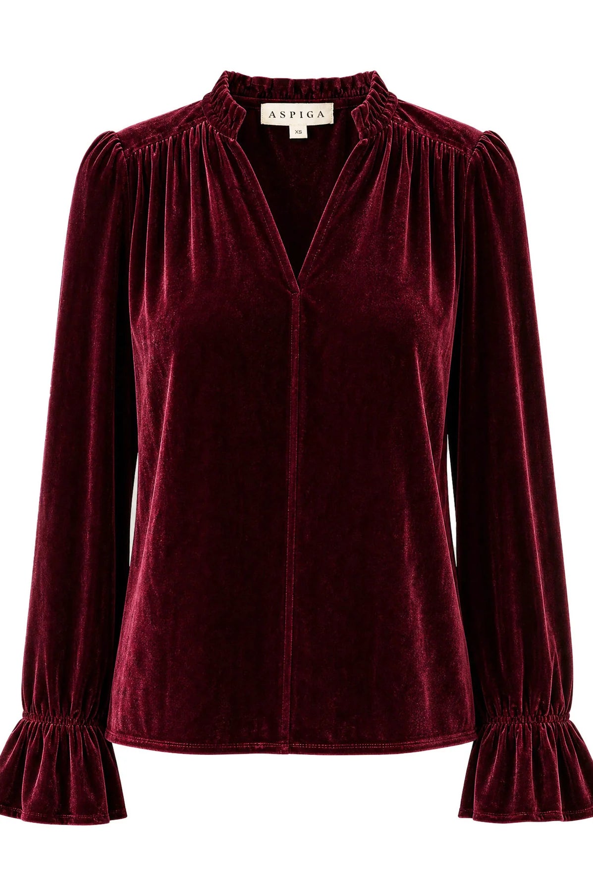 ASTRID VELVET V-NECK TOP - Wine Red
