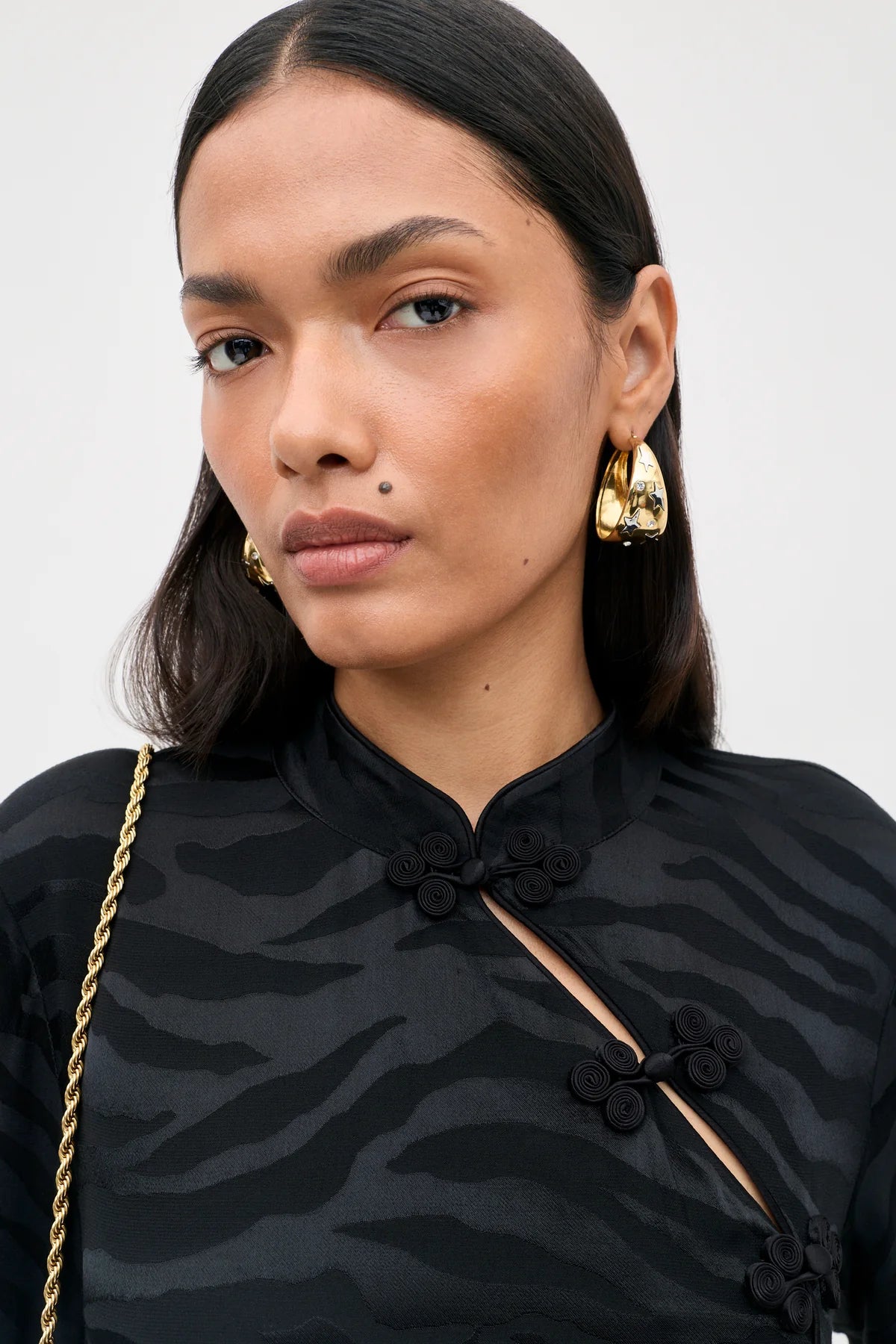 RIXO BROOKLYN JACQUARD MINI DRESS -  Black satin