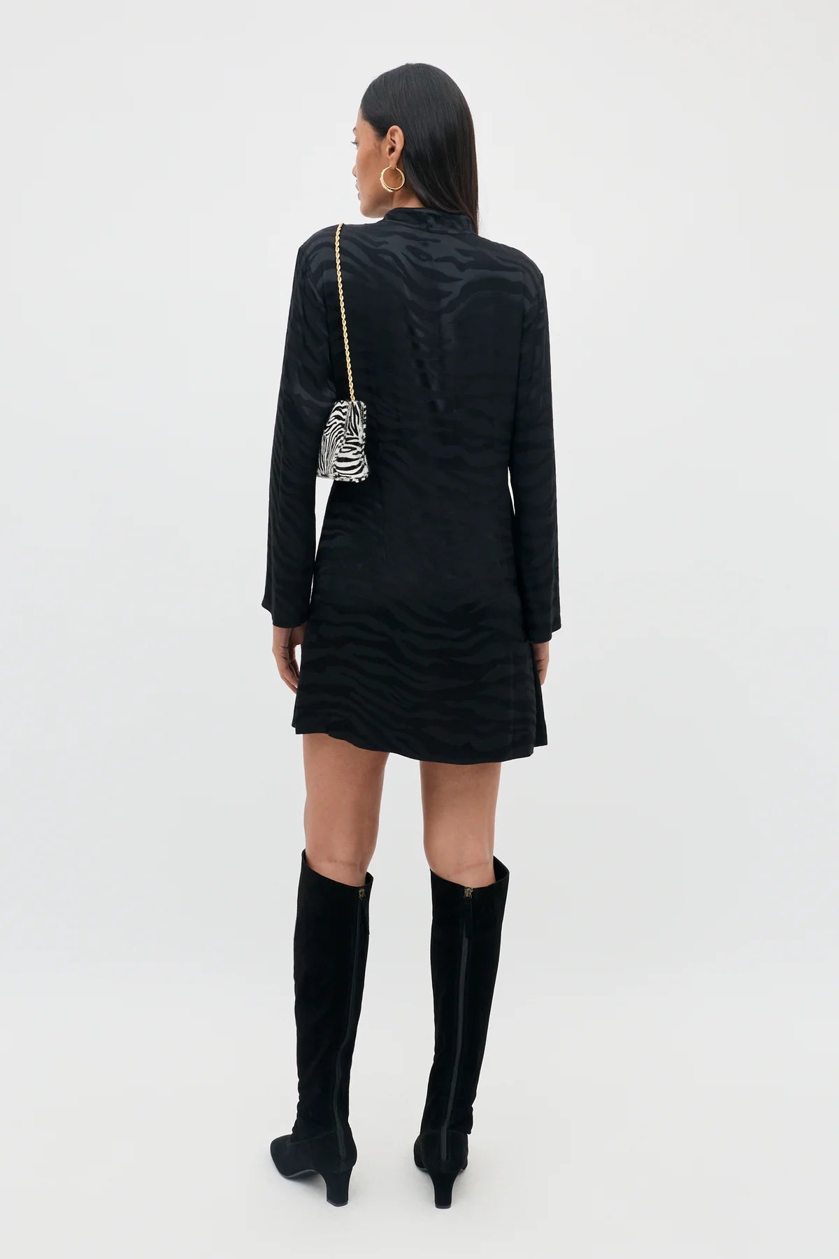 RIXO BROOKLYN JACQUARD MINI DRESS -  Black satin