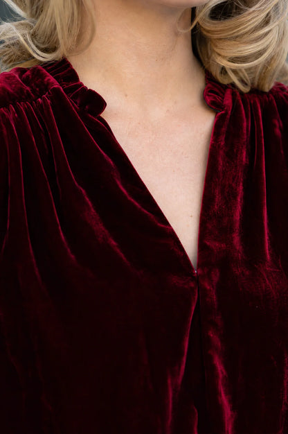 ASTRID VELVET V-NECK TOP - Wine Red