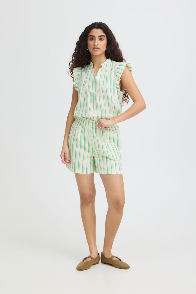 GREEN STRIPED SHORTS