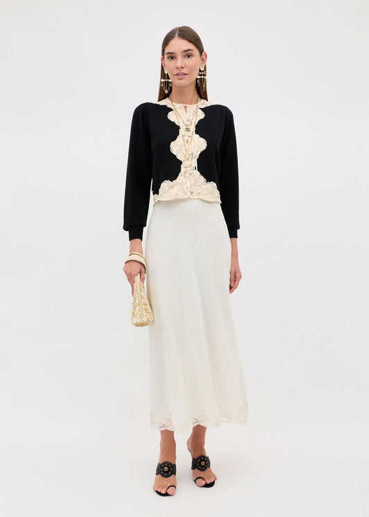 RIXO TASSIA CARDIGAN - Black with Cream Lace