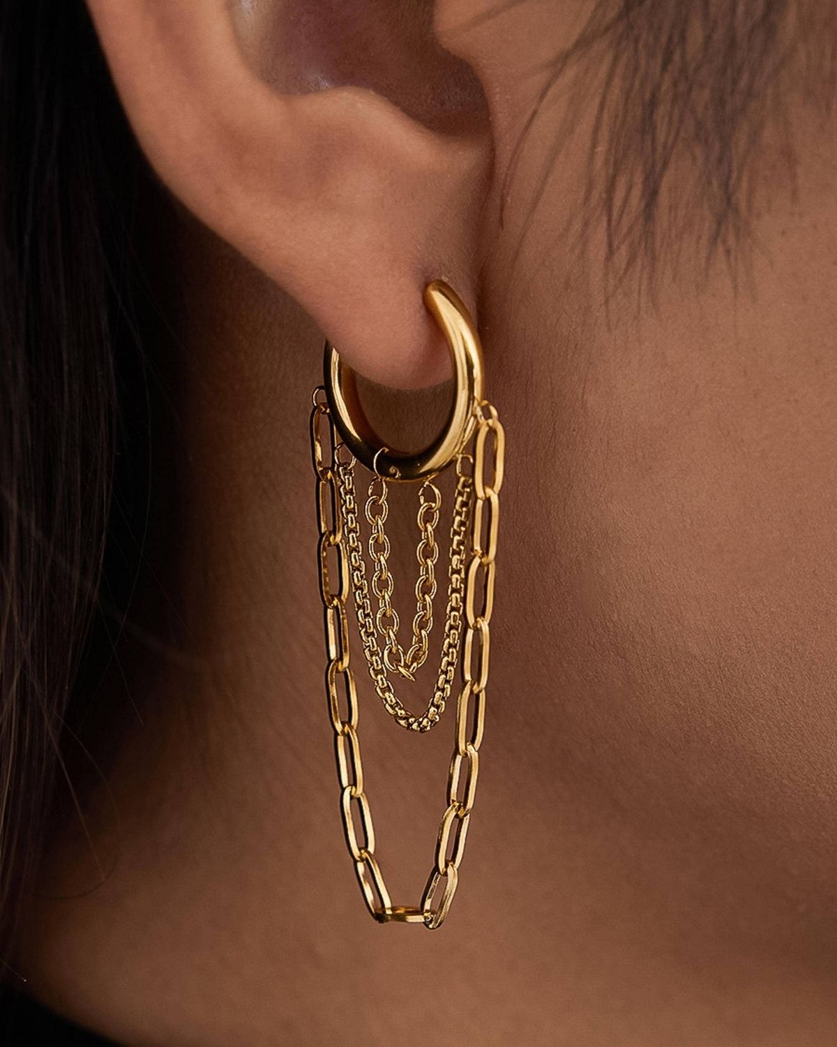 Vianne 18K Gold Non-Tarnish Multi Chain Drop Earrings