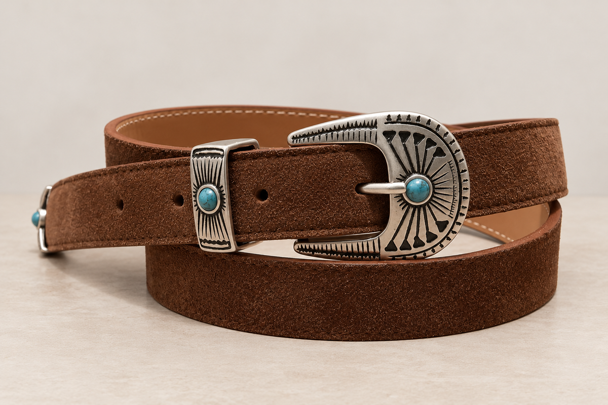 CINNAMON WESTERN BELT WITH TURQUOISE DETAIL – Brown